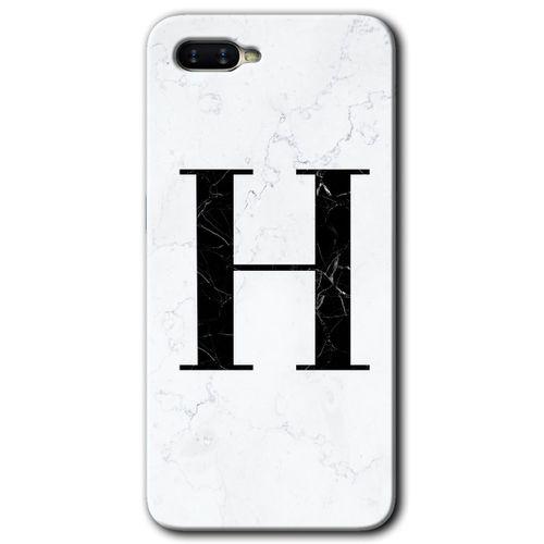 Oppo Rx 17 Neo Kılıf HD Desen Baskılı Arka Kapak - Beyaz Mermer Desenli H Harfi + Kırılmaz Cam