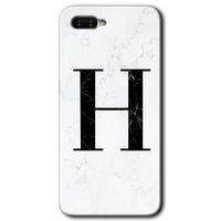 Oppo Rx 17 Neo Kılıf HD Desen Baskılı Arka Kapak - Beyaz Mermer Desenli H Harfi + Kırılmaz Cam
