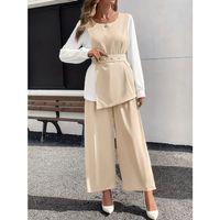 Kadın Uzun Kollu Açık Yakalı çift Renkli Kemerli Ithal Krep Ikili Takım