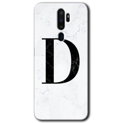 OPPO Oppo A5 2020 Kılıf HD Desen Baskılı Arka Kapak - Beyaz Mermer Desenli D Harfi