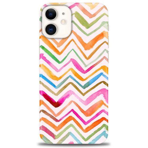 iPhone 12 Kılıf HD Baskılı Kılıf - Zikzak + Tam Ekran Koruyucu