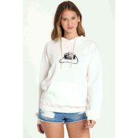 Kamera Baskılı Beyaz Kadın Kapşonlu Sweatshirt
