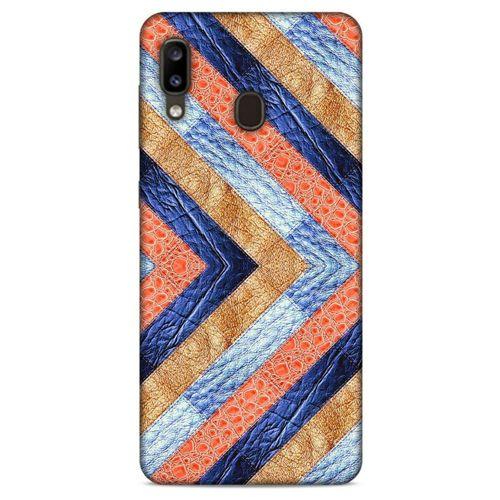 Samsung Galaxy A20 Kılıf Patchwork (3) Kapak Lacivert Turuncu