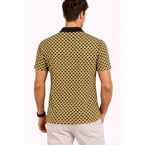 Erkek Pike Kumaş Polo Yaka Desenli Tişört Kısa Kol Yazlık T-Shirt - Sarı