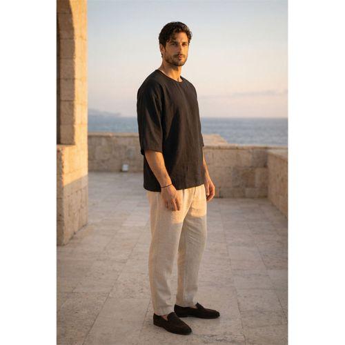 Castiel Bisiklet Yaka Fakir Kol Oversize Kısa Kol T-shirt - Siyah