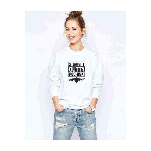 Pubg Straıght Outta Pochınkı Uçaklı Baskılı Beyaz Kadın Sweatshirt