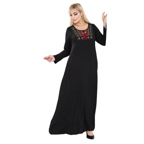 Melsay Butik Siyah Etnik Kare Yaka Püskül Detaylı Uzun Elbise