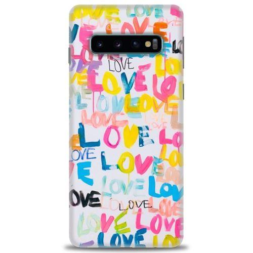 Samsung Galaxy S10 Kılıf HD Baskılı Kılıf - Renkli Love + Tam Ekran Koruyucu