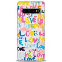 Samsung Galaxy S10 Kılıf HD Baskılı Kılıf - Renkli Love + Tam Ekran Koruyucu