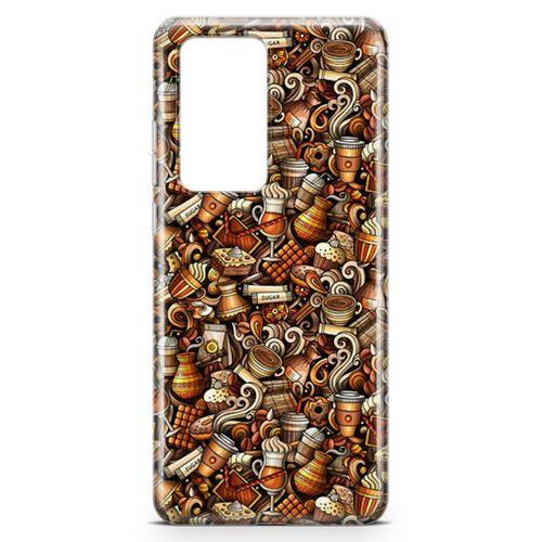Huawei P40 Pro Kılıf Kahve Dünyası Doodle Arka Kapak Koruma Desenli Full Koruyucu