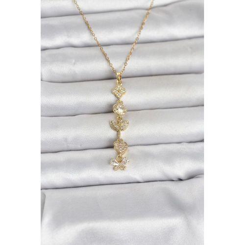 316L Çelik Gold Renk Şans Kolyesi Y Model Zirkon Taşlı Kadın Kolye
