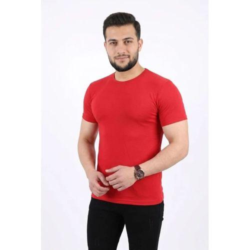 Erkek Basic Tişört Bisiklet Yaka Kısa Kol Günlük Yazlık Slim Fit T-Shirt - Kırmızı