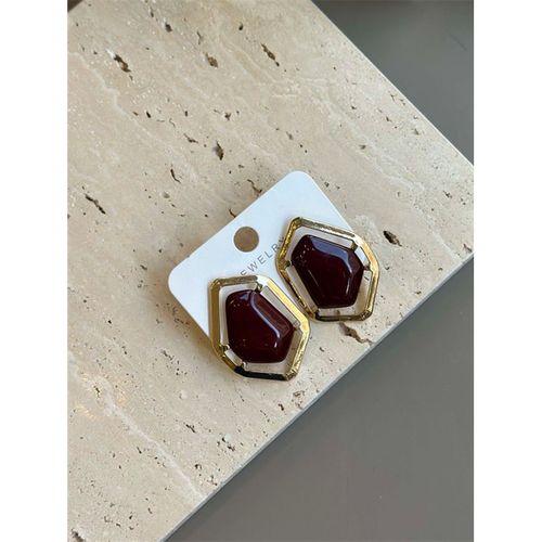 Taşlı Küpe - Kahverengi