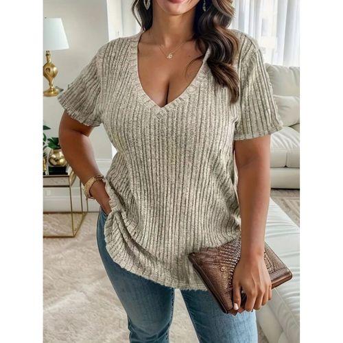 22Kadın Kısa Kollu V Yaka Fitilli Kaşkorse Bluz