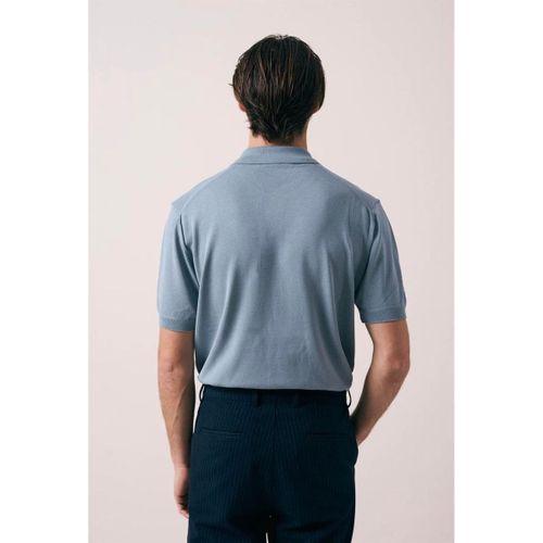 Linus Fermuarlı Polo Yaka Kısa Kollu İnce Triko Erkek T-Shirt - Soğuk Mavi