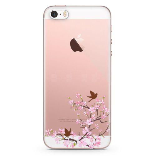 Apple iPhone SE Kılıf Peony Kuşlar Arka Kapak Koruma Desenli Full Koruyucu