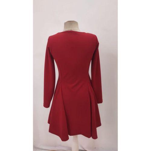 Kadın Uzun Kollu Kare Yakalı Mini Ithal Krep Elbise