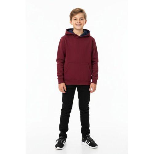 Erkek Çocuk Bordo Kapüşonlu Cepli 3 İplik  Sweatshirt BGL-ST05002