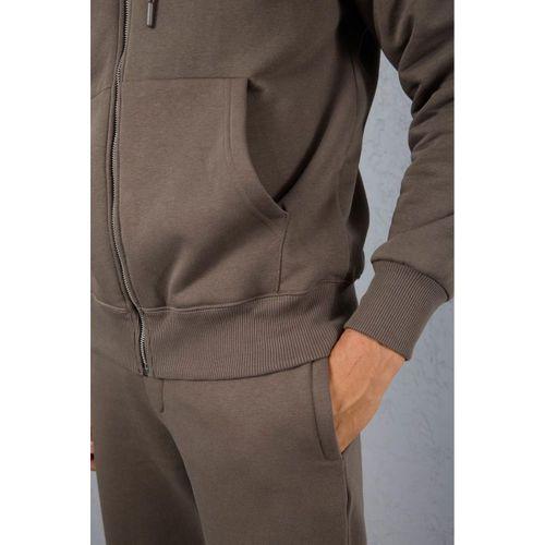 İçi Peluş Üç İplik Kumaş Oversize Fermuarlı Kapüşonlu Sweatshirt - Kapari