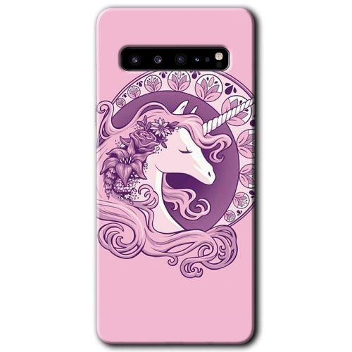 MRCİLETİSİM MRCİLETİSİM Samsung Galaxy S10 Plus Kılıf HD Desen Baskılı Arka Kapak + Temperli Cam - Unicorn-Pembe