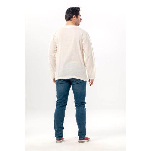 Uzun Kol Şile Bezi Bisiklet Yaka Bahriyeli Erkek Yazlık T-shirt Krem 3002
