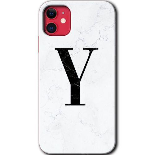 Potkal Hediye Fabrikası iPhone 11 Kılıf HD Desen Baskılı Arka Kapak - Beyaz Mermer Desenli Y Harfi