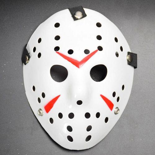 Beyaz Renk Kırmızı Çizgili Tam Yüz Hokey Jason Maskesi Hannibal Maskesi - Lisinya