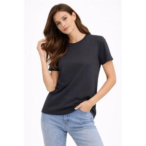 Bisiklet Yaka Tişört Regular Kalıp Basic Pamuklu Günlük Kullanım T-shirt - Füme