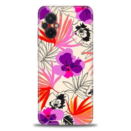 Xiaomi Poco M5 Kılıf HD Baskılı Kılıf - Kırmızı Mor Çiçekler + Tam Ekran Koruyucu