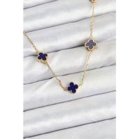 316L Çelik Zincir Gold Renk Lacivert Baby Boy Yonca Kadın Kolye