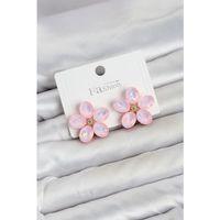 Pembe Renk Kristal Taşlı Çiçek Model Kadın Küpe