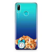 Huawei P Smart 2019 Kılıf Masa Saati Kedi Arka Kapak Koruma Desenli Full Koruyucu