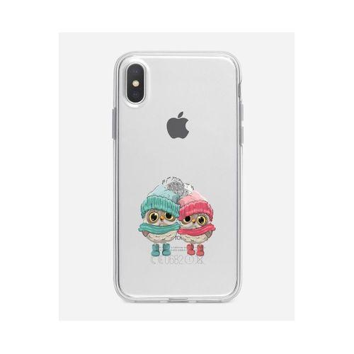 Sevgili Baykuşlar Tasarımlı iPhone Xs Şeffaf Telefon Kılıfı