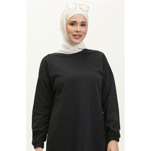 Yırtmaçlı Bisiklet Yaka Sade Basic Eşofman Spor İkili Takım - 03060.003 - Siyah