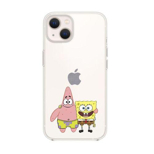 iPhone 14 Uyumlu Sünger Bob ve Patrick Star Desenli Şeffaf Silikonlu Telefon Kılıfı