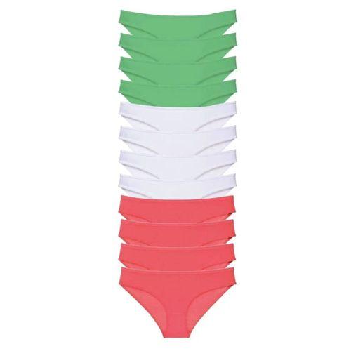 12 Adet Süper Eko Set Likralı Kadın Slip Külot Yeşil Beyaz Fuşya