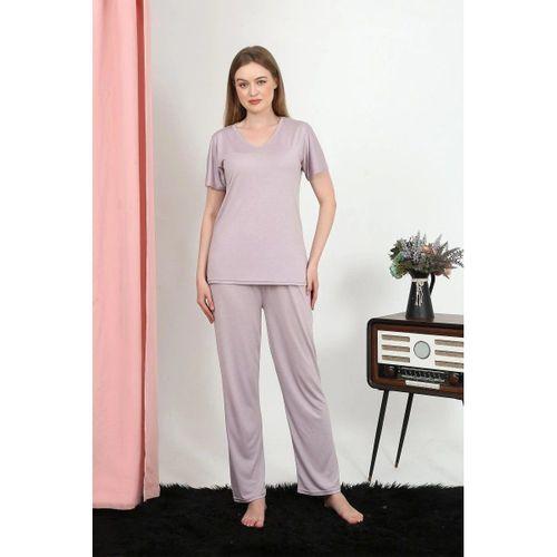 Kadın Kısa Kol Pamuk Penye Pijama Takım Pudra