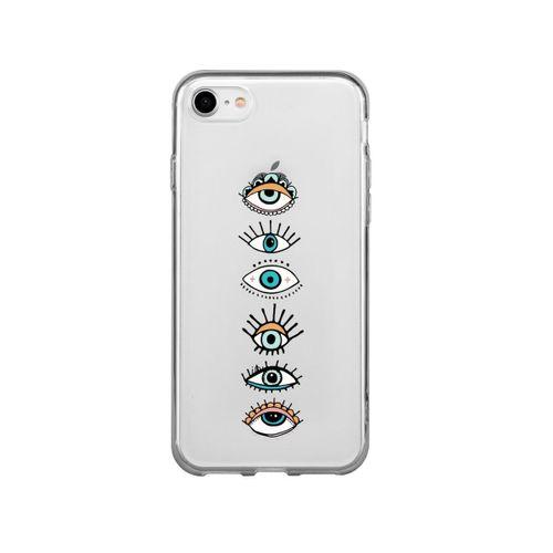 iPhone 7 Renkli Gözler Desenli Premium Şeffaf Silikon Kılıf