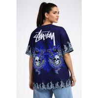 Lacivert Oversize Tişört Dragon - Kuru Kafa Baskılı Bisiklet Yaka T-Shirt - Lacivert