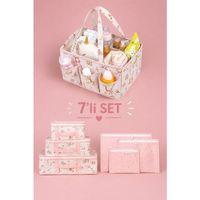 7'li Yenidoğan Hastane Çıkış Organizer Set - Bölmeli Bebek Bakım Çantası - 6 Parça Valiz İçi Düzenleyici (Pembe)