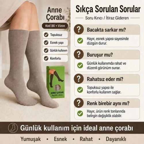 Kadın 70 Denye Kalın Anne Çorabı 6'lı | Dizaltı Topuksuz Esnek, Ten Siyah Bronz Vizon