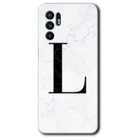 MRCİLETİSİM Oppo Reno 6 Kılıf HD Desen Baskılı Arka Kapak + Temperli Cam - Beyaz Mermer Desenli L Harfi