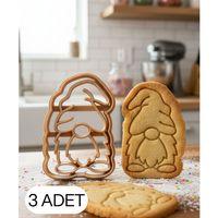 3Lü Mini Uzun Şapkalı Noel Cücesi Kurabiye Kalıbı Gnome Çift Parça Hamur Kesici Şeker ve Oyun Hamuru