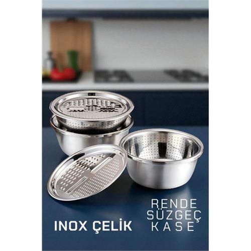 Zhltools Inox Rende Kase Süzgeç Seti - MultiFix 3 in 1