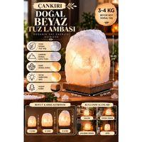 Çankırı 3-4 Kg Beyaz Doğal Kaya Tuzu Lambası Ahşap Kaideli Dekoratif Lamba