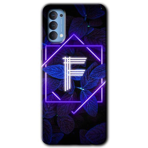 OPPO Oppo Reno 4 Kılıf HD Desen Baskılı Arka Kapak - Dark Neon Yaprak F Harfi