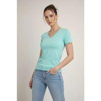 T-Shirt V Yaka Slim Fit Likralı Tişört Günlük Basic Body - Turkuvaz