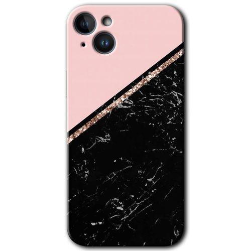 Potkal Hediye Fabrikası Potkal Hediye Fabrikası iPhone 14 Kılıf HD Desen Baskılı Arka Kapak - Temperli Cam - Yarım Mermer