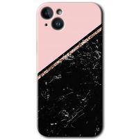 Potkal Hediye Fabrikası Potkal Hediye Fabrikası iPhone 14 Kılıf HD Desen Baskılı Arka Kapak - Temperli Cam - Yarım Mermer