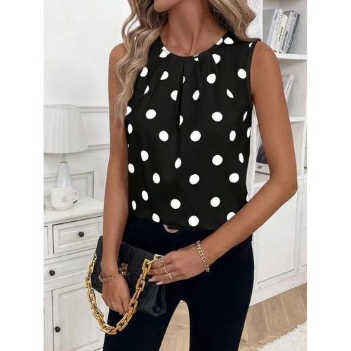 Kadın Askılı Yakası Büzgülü Puantiyeli Atlas Bluz